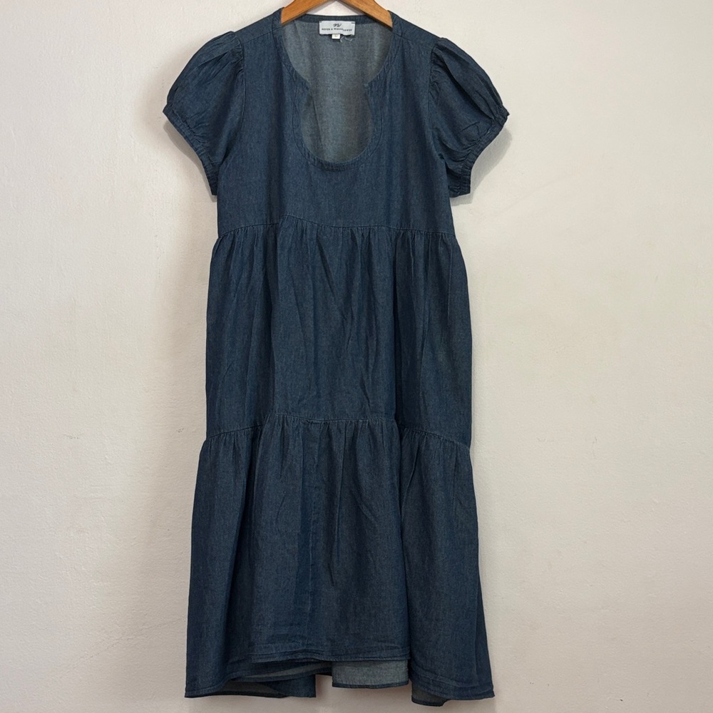 Tiered Midi Dress in Dark Blue Denim